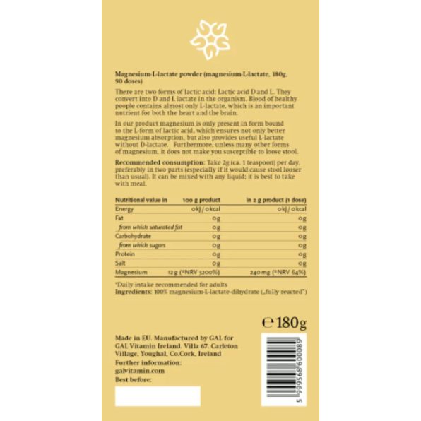 GAL Magnesium-L-lactate powder 180g (90 doses)