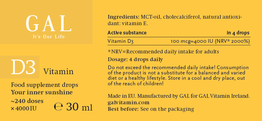 Gal Vitamin D3 Drops 4000iu X 240 1199 Vitamin D For